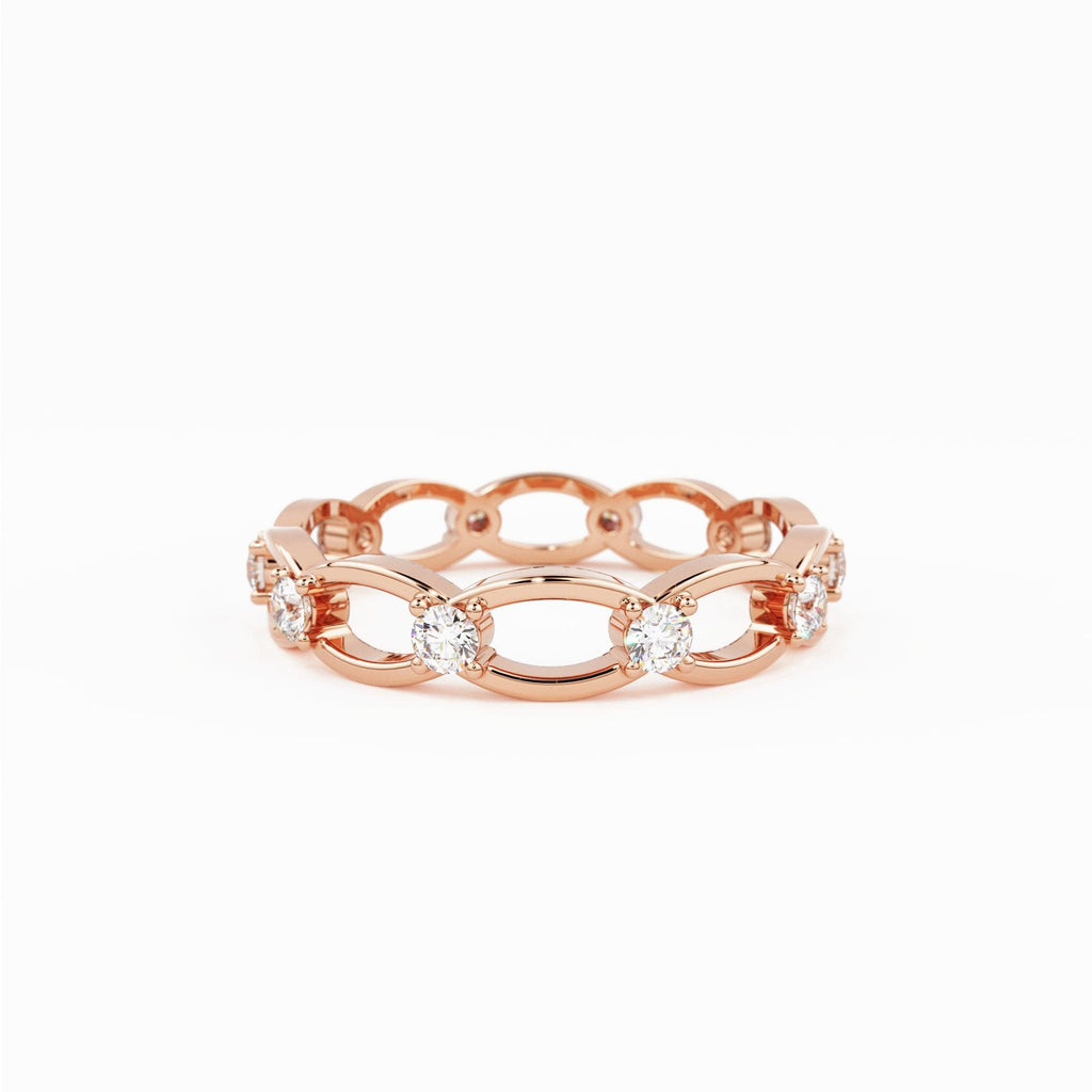 Diamond Wedding Ring / 14k Link Eternity Wedding Band / Unique Style Womens Wedding Band available in Gold, Rose Gold, and White Gold - Jalvi & Co.