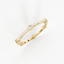 Load image into Gallery viewer, Diamond White Enamel Ring in 14k Gold / White Enamel Handmade Ring / Designer Gemstone Ring / Diamond Enamel Band/ Minimalist Round Cut Ring - Jalvi &amp; Co.