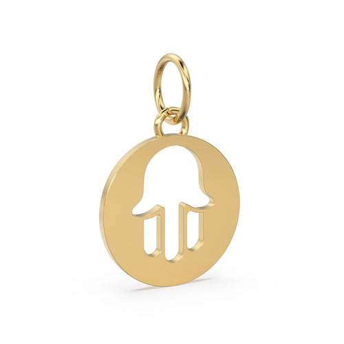 Disc Hamsa 18k Solid Yellow Gold Charms Pendant Handmade Cutout Jewelry - Jalvi & Co.