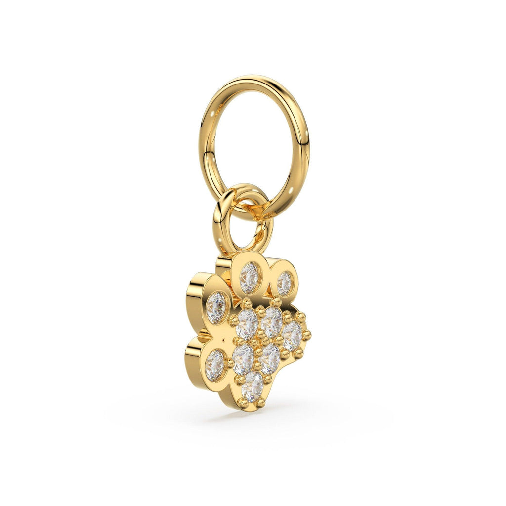 Dog Paw Diamond 14k 18k Solid Gold Charm Pendant, Paw Charm, Gold Charm Finding, Dog Solid Gold Pendant - Jalvi & Co.