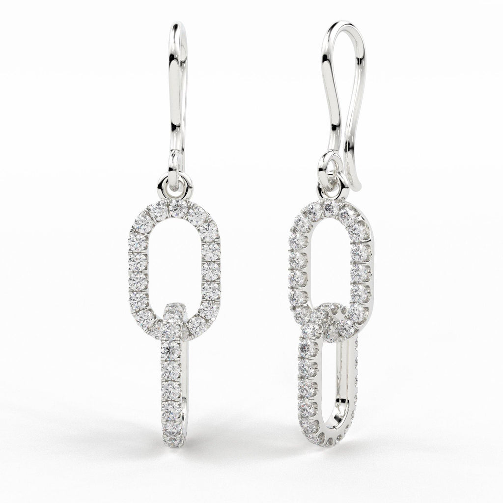 Double Link Diamond Dangle Earrings / 14K Solid Gold Earring / Pave Diamond Earrings / Link Chain Dangle Drop Earrings / Gift for Her - Jalvi & Co.