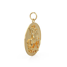 Load image into Gallery viewer, Dragon Slayer Knight 14k 18k Solid Gold Charm Pendant, Medallion Gold Charm, Gold Coin Charm Diamond Finding, Large Medieval Warrior Pendant - Jalvi &amp; Co.