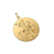 Load image into Gallery viewer, Dragon Slayer Knight 14k 18k Solid Gold Charm Pendant, Medallion Gold Charm, Gold Coin Charm Diamond Finding, Large Medieval Warrior Pendant - Jalvi &amp; Co.