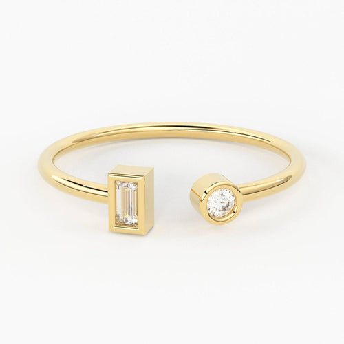 Dual Diamond Ring / 14k Gold Diamond Cuff Ring / Open Design Diamond Ring / Promise Ring / Stackable Ring / Birthday Gift / Memorial Day - Jalvi & Co.