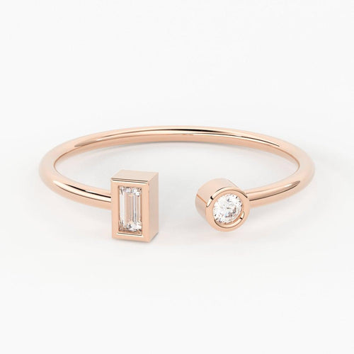 Dual Diamond Ring / 14k Gold Diamond Cuff Ring / Open Design Diamond Ring / Promise Ring / Stackable Ring / Birthday Gift / Memorial Day - Jalvi & Co.