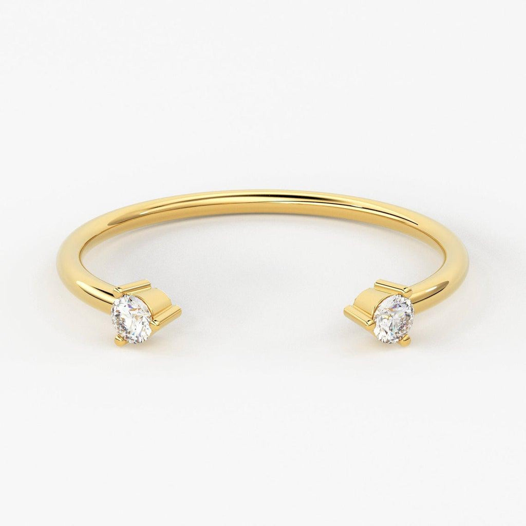 Dual Diamond Ring / 14k Gold Diamond Cuff Ring / Open Design Diamond Ring / Promise Ring / Stackable Ring / Birthday Gift / Memorial Day - Jalvi & Co.
