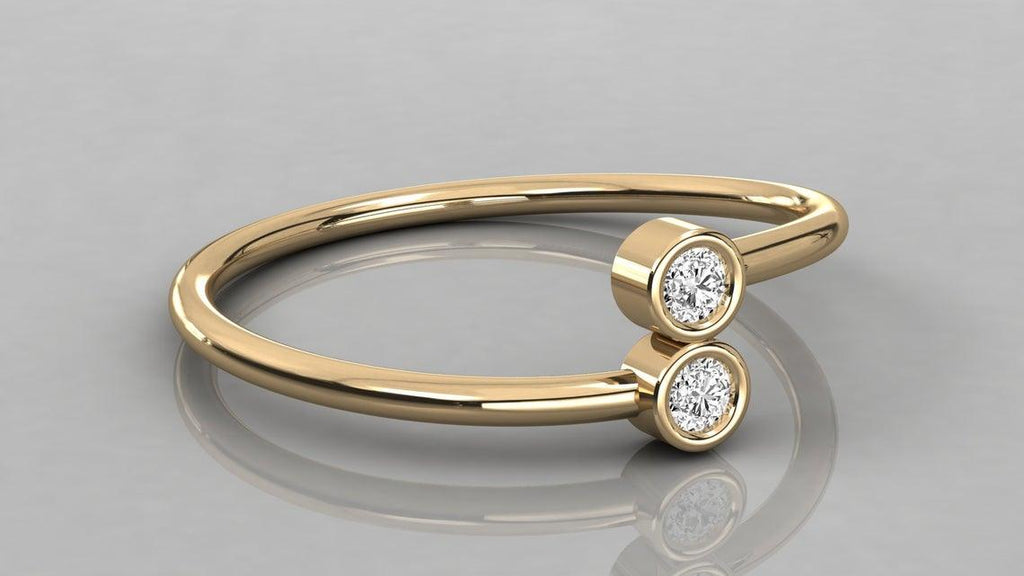 Dual Diamond Ring / Double Stone Ring / 14k Gold Ring / Diamonds Cuff Ring, Gold Stacking Ring / Thin gold ring / Diamond Bypass Ring - Jalvi & Co.