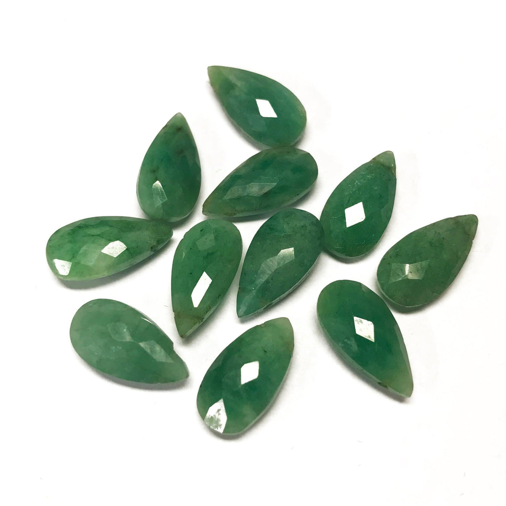 Dyed Green Emerald Faceted Pear Drop Briolette Loose Gemstone Beads 14x7mm 10pcs - Jalvi & Co.