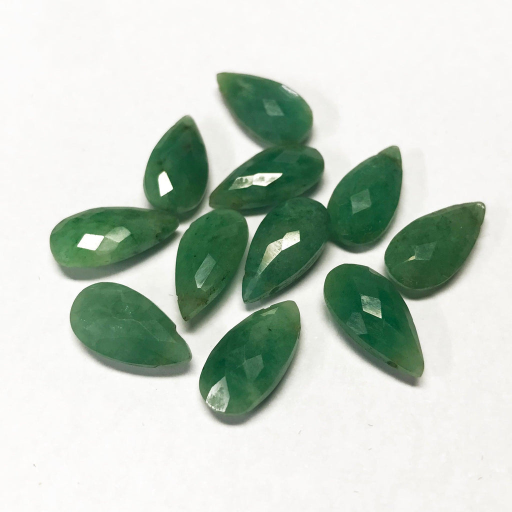 Dyed Green Emerald Faceted Pear Drop Briolette Loose Gemstone Beads 14x7mm 10pcs - Jalvi & Co.