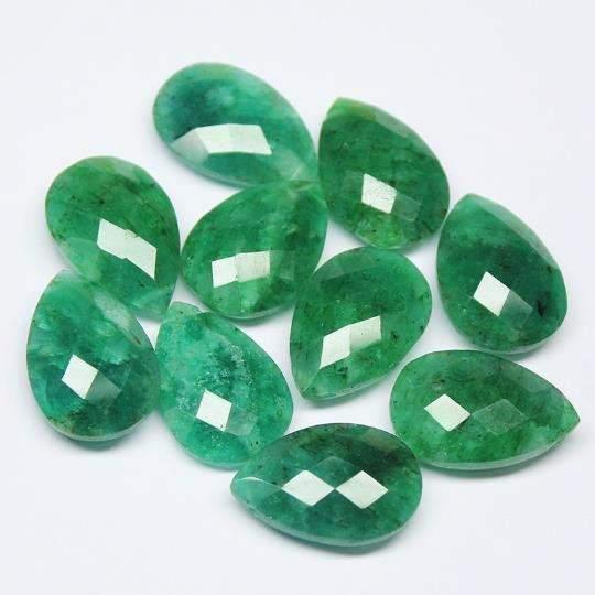 Dyed Green Emerald Faceted Pear Drop Briolettes Gemstone Pair Beads 2 pcs 23x15mm - Jalvi & Co.