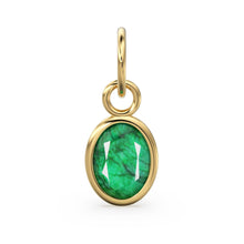 Load image into Gallery viewer, Dyed Green Emerald Oval Solid Gold Charm / Natural Dyed Green Gemstone Handmade Gold Pendant / 1pc 14k Yellow Gold Jewelry Making Findings - Jalvi &amp; Co.