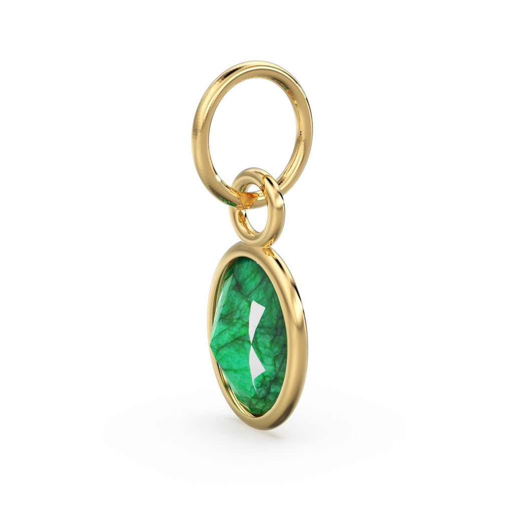 Dyed Green Emerald Oval Solid Gold Charm / Natural Dyed Green Gemstone Handmade Gold Pendant / 1pc 14k Yellow Gold Jewelry Making Findings - Jalvi & Co.