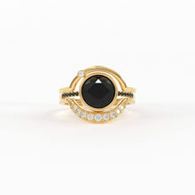 Load image into Gallery viewer, Eclipse Diamond Ring Set in 14k or 18k Solid Gold, Alternative Engagement Set With 8mm Center Black Onyx or Black Diamond - Jalvi &amp; Co.