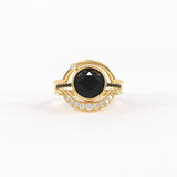 Eclipse Diamond Ring Set in 14k or 18k Solid Gold, Alternative Engagement Set With 8mm Center Black Onyx or Black Diamond