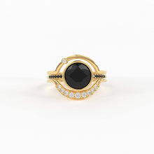 Load image into Gallery viewer, Eclipse Diamond Ring Set in 14k or 18k Solid Gold, Alternative Engagement Set With 8mm Center Black Onyx or Black Diamond - Jalvi &amp; Co.