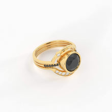 Load image into Gallery viewer, Eclipse Diamond Ring Set in 14k or 18k Solid Gold, Alternative Engagement Set With 8mm Center Black Onyx or Black Diamond - Jalvi &amp; Co.