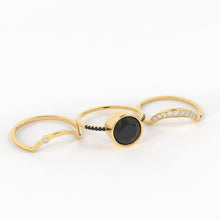 Load image into Gallery viewer, Eclipse Diamond Ring Set in 14k or 18k Solid Gold, Alternative Engagement Set With 8mm Center Black Onyx or Black Diamond - Jalvi &amp; Co.