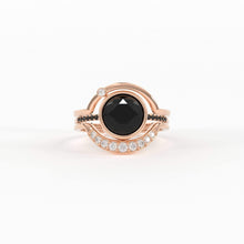 Load image into Gallery viewer, Eclipse Diamond Ring Set in 14k or 18k Solid Gold, Alternative Engagement Set With 8mm Center Black Onyx or Black Diamond - Jalvi &amp; Co.