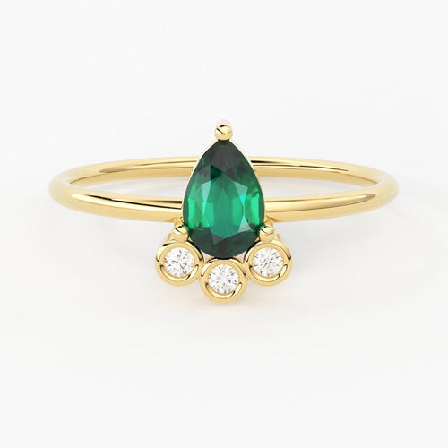 Emerald & Diamond Ring / 14k Solid Gold Emerald Diamond Bezel Prong Women's Wedding Ring - Jalvi & Co.