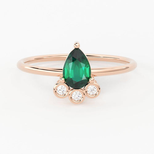 Emerald & Diamond Ring / 14k Solid Gold Emerald Diamond Bezel Prong Women's Wedding Ring - Jalvi & Co.