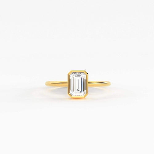 Emerald Cut Diamond Engagement Ring / Bezel Set Ring / 0.75 carat Diamond Ring / Diamond Ring / Solitaire 18k Solid Gold Cocktail Ring - Jalvi & Co.