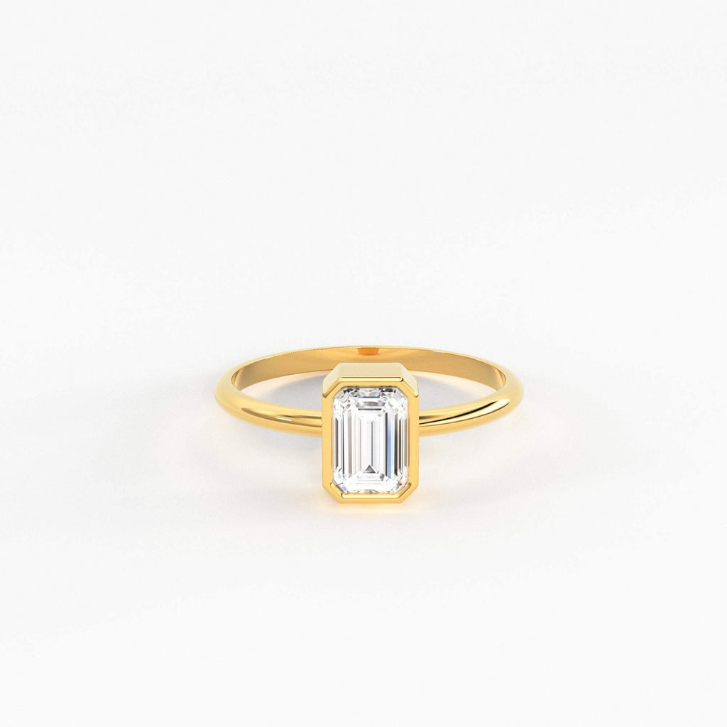 Emerald Cut Diamond Engagement Ring / Bezel Set Ring / 0.75 carat Diamond Ring / Diamond Ring / Solitaire 18k Solid Gold Cocktail Ring - Jalvi & Co.