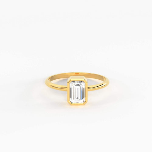 Emerald Cut Diamond Engagement Ring / Bezel Set Ring / 0.75 carat Diamond Ring / Diamond Ring / Solitaire 18k Solid Gold Cocktail Ring - Jalvi & Co.