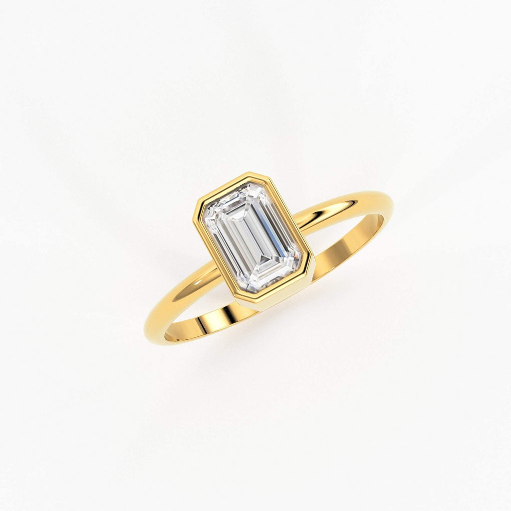 Emerald Cut Diamond Engagement Ring / Bezel Set Ring / 0.75 carat Diamond Ring / Diamond Ring / Solitaire 18k Solid Gold Cocktail Ring - Jalvi & Co.