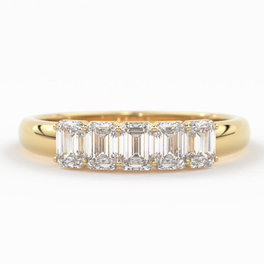 Emerald Cut Wedding Band / 14k Solid Gold Ctw Genuine Emerald Cut Diamond Anniversary Ring / Natural Diamond Cluster Band - Jalvi & Co.