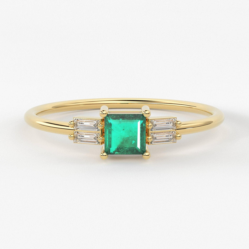 Emerald Diamond Ring / 14k solid Gold Diamond Ring / Stackable Diamond Ring / Baguette Diamond Ring - Jalvi & Co.