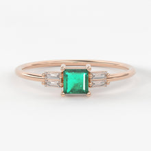 Load image into Gallery viewer, Emerald Diamond Ring / 14k solid Gold Diamond Ring / Stackable Diamond Ring / Baguette Diamond Ring - Jalvi &amp; Co.