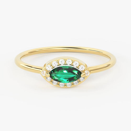 Emerald Diamond Ring in 14k Gold / Marquise Emerald Ring / Gold Band White Diamond Ring / Zambian Emerald Wedding Band - Jalvi & Co.