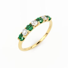 Load image into Gallery viewer, Emerald Diamond Wedding Band / Emerald Diamond Alternating Shared Prong Wedding Band / Natural Emerald Ring / Anniversary Band - Jalvi &amp; Co.