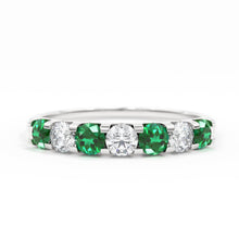 Load image into Gallery viewer, Emerald Diamond Wedding Band / Emerald Diamond Alternating Shared Prong Wedding Band / Natural Emerald Ring / Anniversary Band - Jalvi &amp; Co.