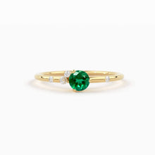 Load image into Gallery viewer, Emerald Engagement Ring in 14k Gold / Diamond Cluster Engagement Ring / Unique Dainty Womens Wedding Ring / Promise Anniversary Gift for Her - Jalvi &amp; Co.