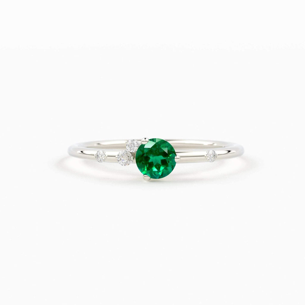 Emerald Engagement Ring in 14k Gold / Diamond Cluster Engagement Ring / Unique Dainty Womens Wedding Ring / Promise Anniversary Gift for Her - Jalvi & Co.