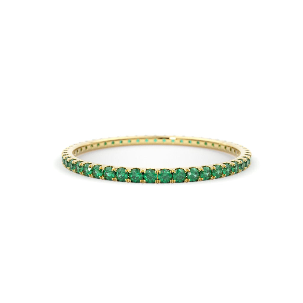 Emerald Eternity Band - Micro Pave Emerald Eternity Band Available as 14k Rose Gold, White Gold or Yellow Gold 1.35MM - Jalvi & Co.