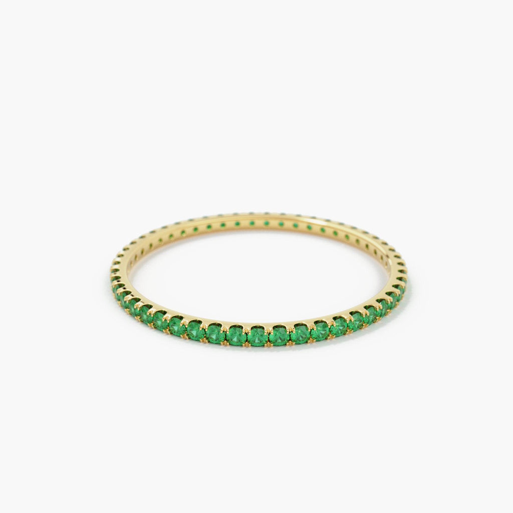 Emerald Eternity Band - Micro Pave Emerald Eternity Band Available as 14k Rose Gold, White Gold or Yellow Gold 1.35MM - Jalvi & Co.