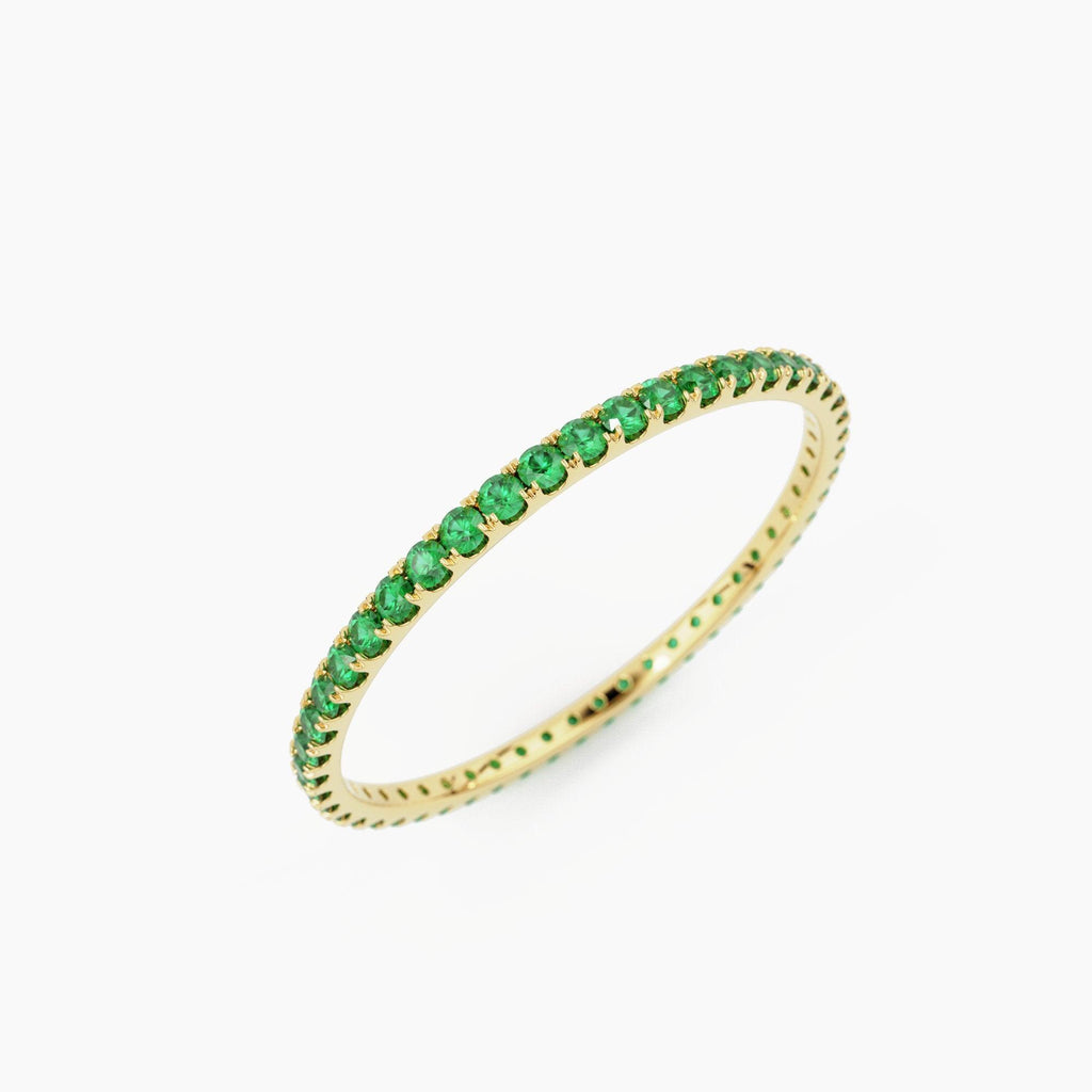 Emerald Eternity Band - Micro Pave Emerald Eternity Band Available as 14k Rose Gold, White Gold or Yellow Gold 1.35MM - Jalvi & Co.