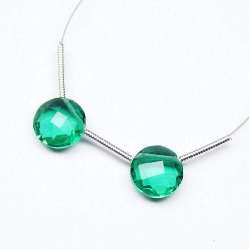 Emerald Green Quartz Faceted Coin Matching Pair Top Side Drill Beads 8mm 6pc - Jalvi & Co.