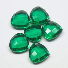 Load image into Gallery viewer, Emerald Green Quartz Faceted Heart Drop Briolette Loose Pair Beads 5pc 10mm - Jalvi &amp; Co.