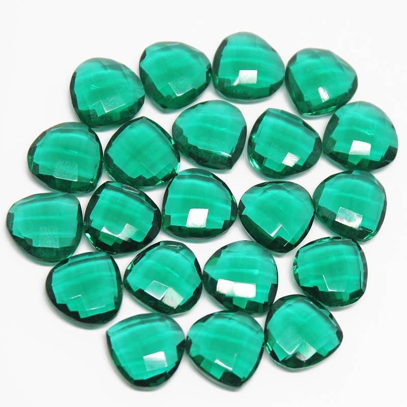 Emerald Green Quartz Faceted Heart Drops Beads Matching Pair 6pc 12mm - Jalvi & Co.