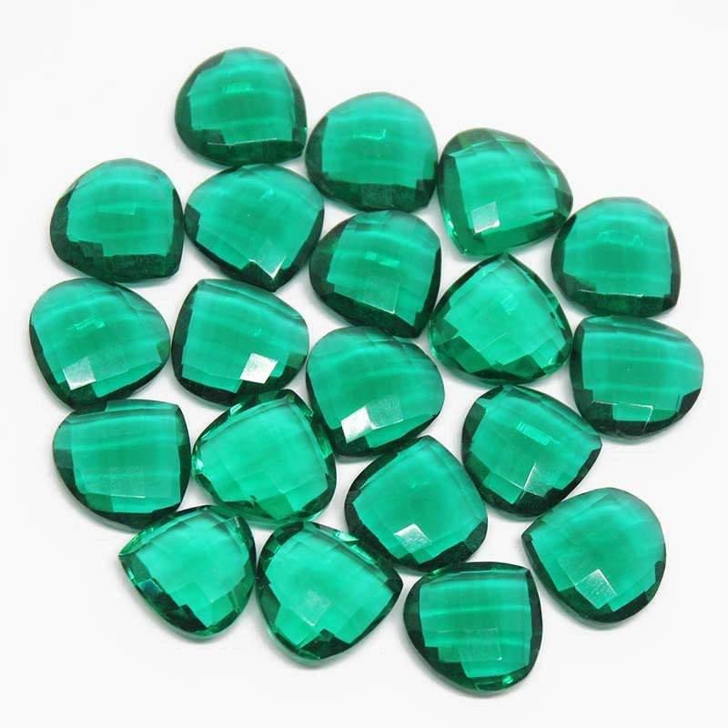 Emerald Green Quartz Faceted Heart Drops Loose Beads 4pc 14mm - Jalvi & Co.