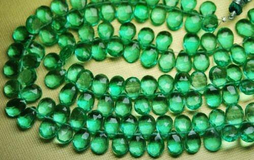 Emerald Green Quartz Faceted Pear Drop Gemstone Loose Pair Beads 10pc 10mm x 7mm - Jalvi & Co.