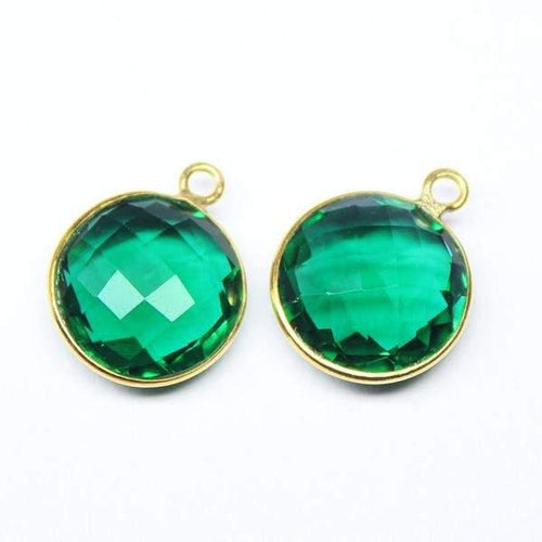 Emerald Quartz Checker 925 Sterling Silver Gold Vermeil Charm 4pc 12mm - Jalvi & Co.