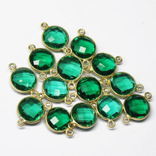 Load image into Gallery viewer, Emerald Quartz Round Coin 925 Sterling Silver Gold Vermeil Connector 2pc 15mm - Jalvi &amp; Co.