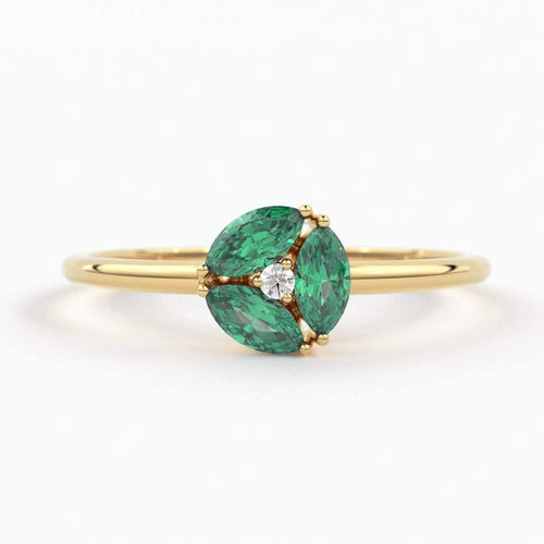 Emerald Ring / Emerald Cluster Ring in 14k Solid Gold / Engagement Ring / Unique Marquise Emerald and Diamond Ring / May Birthstone Ring - Jalvi & Co.