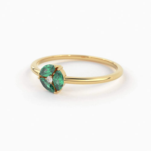 Emerald Ring / Emerald Cluster Ring in 14k Solid Gold / Engagement Ring / Unique Marquise Emerald and Diamond Ring / May Birthstone Ring - Jalvi & Co.
