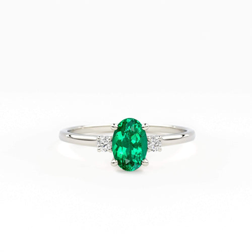 18ct White Gold Emerald Gem and Diamond Cluster Ring