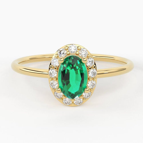 Emerald Ring / Emerald Engagement Ring in 14k Gold / Oval Cut Natural Emerald Diamond Ring / May Birthstone / Promise Ring - Jalvi & Co.